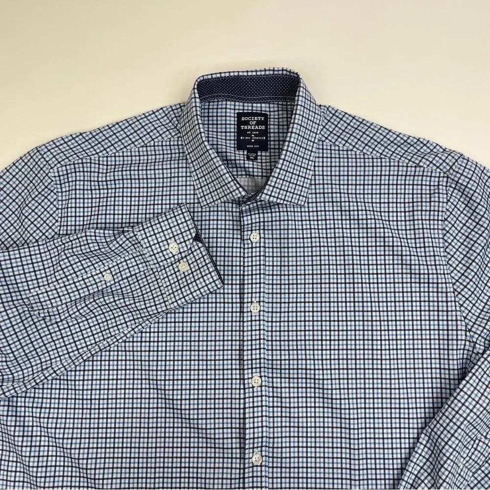 Society Of Threads Blue and White Check Dress Shirt